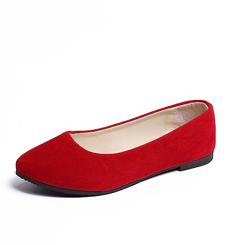 seiveini Damen Ballerinas Elegant Flache Schuhe mit Spitzer Zehenpartie Klassische Ballerinas Slip On Freizeitschuhe Damenschuhe Bequeme Weich Leger Flache Schuhe Ballerinas für Damen A Rot 37 EU von seiveini