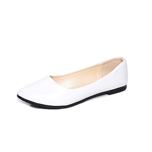 seiveini Damen Ballerinas Slip On Flache Schuhe Pumps Spitzer Zehe Schuhe für Damen Flache Bequeme Arbeitsschuhe Elegant Damen Geschlossene Ballerinas Frühling Herbst B Weiß 36 EU von seiveini