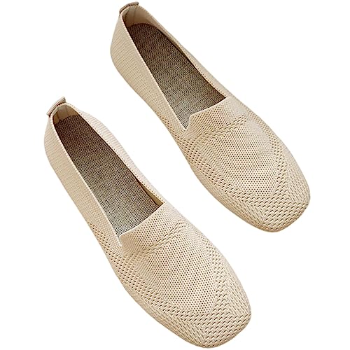 seiveini Damen Ballerinas Slip On Knit Kleid Schuhe Pumps Quadratischer Zehe Schuhe für Damen Flache Bequeme Arbeitsschuhe Elegant Damen Geschlossene Ballerinas Sommer Herbst A Aprikose 39 EU von seiveini