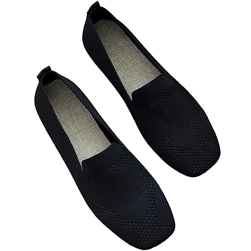 seiveini Damen Ballerinas aus Strick Elegant Flache Schuhe mit Quadratischer Zehenpartie Klassische Ballerinas Slip On Freizeitschuhe Damenschuhe Komfort Weich A Schwarz 37 EU von seiveini