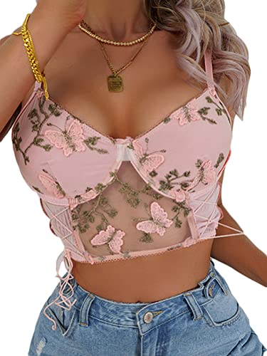 seiveini Damen Bauchfreies Top Spitzen Camisole Crop Tops Spitzentop Cut Outs Bralettes Spaghettiträger Cropped Oberteil Y2k Sexy Corset Top Spaghetti Korsett Top A16 L von seiveini