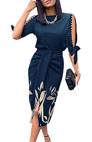 seiveini Damen Cocktailkleid mit Schlitz Sommerkleid mit Gürtel Abendkleid Stretch Kleider Partykleider Maxikleid Ballkleid Knielang Elegante Clubkleid Rückenfreies Kleid Einfarbig Mode D Blau L von seiveini