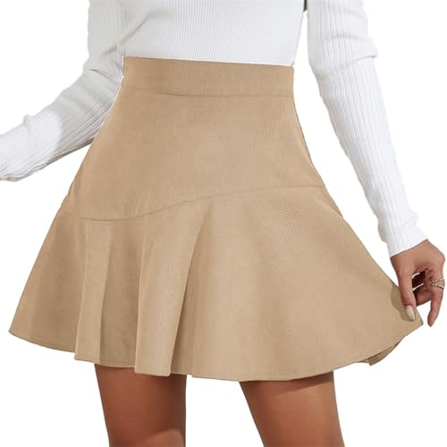 seiveini Rock Damen Elegant Cordrock Winter Kurzer Röcke mit Knopfdekor Bleistiftrock Hohe Taille Minirock A-Linie Wickelrock Skirts K Aprikose XL von seiveini