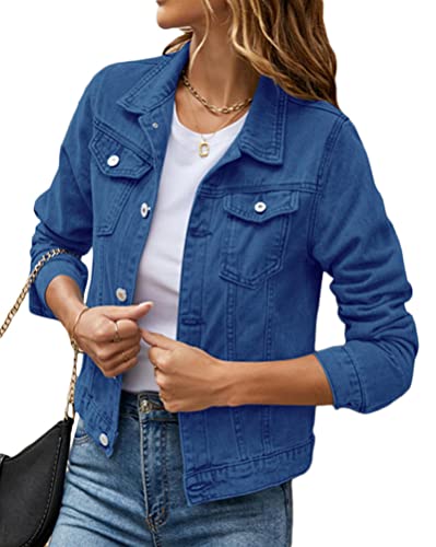 seiveini Damen Jeansjacke Kurz Leichte Übergangsjacke Boyfriend Vintage Jacke Outwear Herbst und Winter Outdoor Denim Jacken Langarm Jeanshemd Retro B Dunkelblau S von seiveini