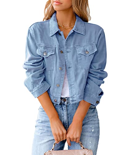 seiveini Damen Jeansjacke Oversized Langarm Jeans Denim Jacke Kurz Vintage Denim Shirt Destroyed Mantel Parka Boyfriend Shirt Waschungseffekt A Hellblau L von seiveini