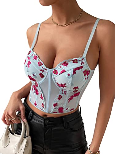 seiveini Damen Korsett Shapewear Frauen Spitzen BH Trägerloses Schlauchoberteil Crop-Bustier-Oberteil lässige Mini Bustier Blumen Unterwäsche Sommer Chic A29 Blau S von seiveini