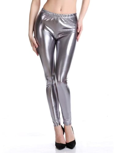 seiveini Damen Leggings, Glänzend, Metallisch, Sportleggings, Damen Bleistifthose, Fitness, Mode, Bonbonfarben Leggings für Frauen Workout-Leggings Pilates-Hose Yoga-Strumpfhose A Silber S von seiveini