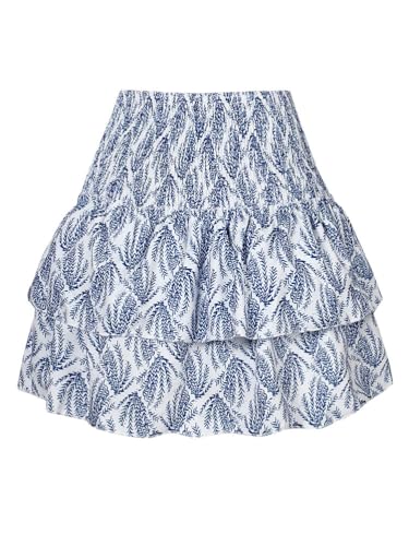 seiveini Faltenrock Damen Röcke Sommer Boho Blumen Rock mit Rüschen Kurz Plisseerock Hohe Taille Elastische Sommerrock A Linie Falten Minirock Strandrock B Hellblau S von seiveini