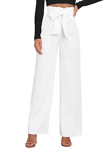 seiveini Damen Palazzo Hose Lässig Elegant Formal Weites Bein Anzughose Hohe Taille Dehnbare Hose mit Elastischer Bund Business Hose Damenhose Hineinschlüpfen Boot Cut A Weiß M von seiveini