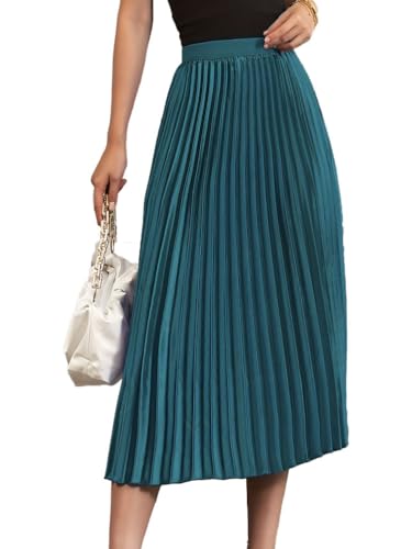 seiveini Damen Plisseerock Länge Elegant Plissee-Maxirock Elastische Taille Chiffon Langer Faltenrock Elastischer Bund für Frühling Sommer Herbst Rock Lang 90cm Einfarbig Vintage A Dunkelblau L von seiveini