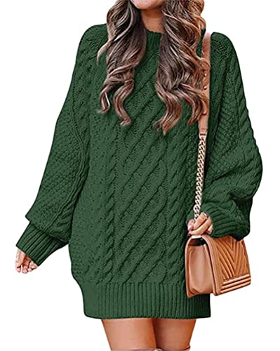 seiveini Damen Pullikleid Winter Warm Wickelpullover Jumper Freizeit Strickpullover Langarm Pullover Tunika Vintage Frauen Oberteil Mode A Grün M von seiveini