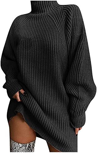 seiveini Damen Pulloverkleid Langarm Strick Kleid Strickpullover Elegant Pulli Warme Winter Minikleid Stretch Pullikleid Einfarbig Bodycon Schwarz M von seiveini