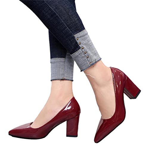 seiveini Damen Pumps mit Spitzer Zehenpartie Elegante Pumps High Heels für Frauen Abendschuhe Businessschuhe Partyschuhe Pumps mit Blockabsatz für Damen Klassische Vintage A Weinrot 41 EU von seiveini