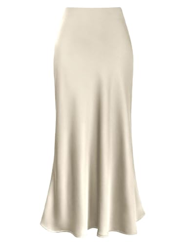 seiveini Rock Damen Lang Bleistiftrock Elegant Hohe Taille Sommer Satin Röcke für Cocktail Party Abend A Aprikose M von seiveini