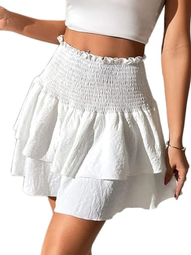 seiveini Damen Rock Kurz A-Linie Plissee Elegant Boho Rock mit Rüschen Elastische Taille Sommer Faltenrock Saum Tiered Mini Rock Flowy Hohe Taille Strandrock Partyrock A Weiß L seiveini Damen Rock Kurz A-Linie Plissee Elegant Boho Rock mit Rüschen Elastische Taille Sommer Faltenrock Saum Tiered Mini Rock Flowy Hohe Taille Strandrock Partyrock A Weiß L von seiveini