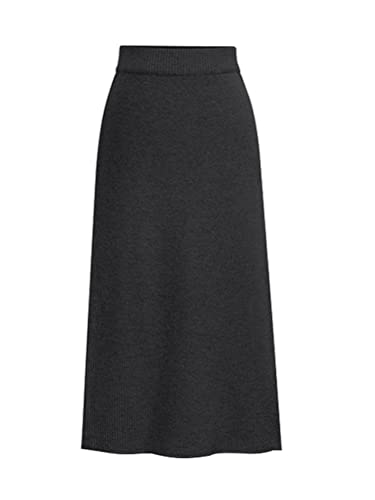 seiveini Strickrock Damen Lang Elegant Bleistift Rock mit Schlitz Stretch Winter Röcke Bodycon Midirock Freizeitrock A Dunkelgrau XXL von seiveini