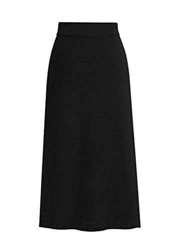 seiveini Damen Rock Stretch Elegant Einfarbig Midirock Bleistiftrock Strickrock Bodycon Röcke Casual Herbst Winter Rippenstrick Röcke Lang Vintage A Schwarz S von seiveini