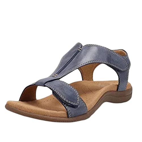 seiveini Damen Sandalen Bequem Flach Klettverschluss Sandaletten Mit Absatz Vintage Elegant Sommer Strand Schuhe Ultraleichte Stretch Freizeit Flach Sandalette Frauen Flache Sandalen A Blau 36 EU von seiveini