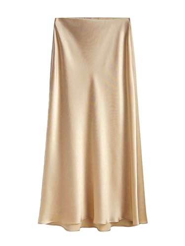 seiveini Rock Damen Lang Bleistiftrock Elegant Hohe Taille Sommer Satin Röcke für Cocktail Party Abend B Aprikose L von seiveini