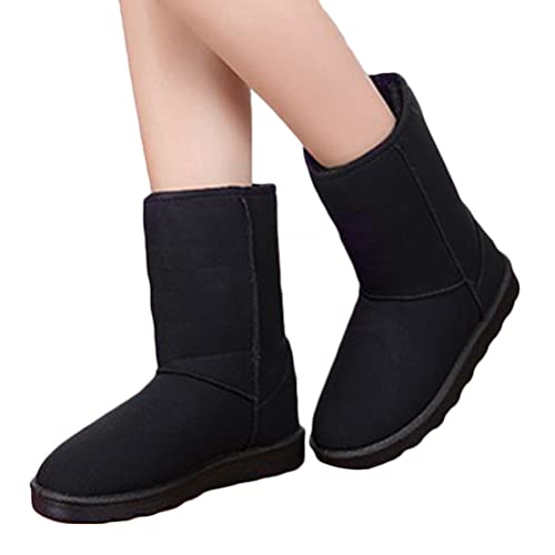 seiveini Damen Schneestiefel Winter Warme Stiefeletten Fashion Mid Calf Schuhe Short Schlupfstiefel Damen Winterstiefel Gefüttert Boots Schlüpfen Winterschuhe Komfortabel A Schwarz 20CM 41 EU von seiveini