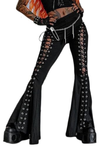 seiveini Damen Spitzen Hose Weites Bein Spitzenhose Y2K Schlaghosen Gotischer Junges Mädchen Halloween Kostüm Streetwear A8 S seiveini Damen Spitzen Hose Weites Bein Spitzenhose Y2K Schlaghosen Gotischer Junges Mädchen Halloween Kostüm Streetwear A8 S von seiveini