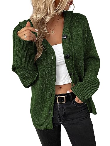 seiveini Damen Strickjacke Cardigan Kapuzenpullover Grobstrickjacke mit Kapuze Strickjacken Locker Strickmantel Strickpullover Herbst Winter Jacke Sweater Outerwear Strickcardigan A Grün S von seiveini