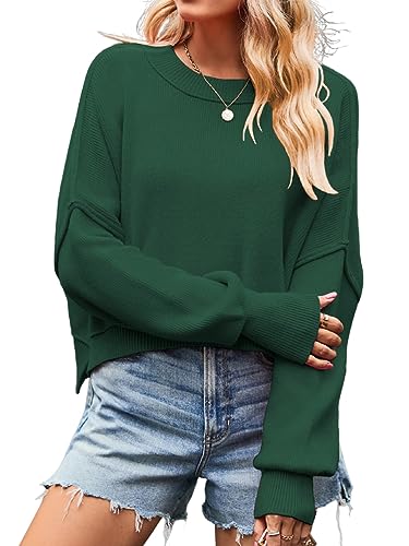 seiveini Damen Strickpullover Rundhalsausschnitt Gesteift Langarm Pullover Strickpulli Elegant Lose Stricksweatshirt Strick Pulli Stricken Sweater Stricksweater Streifen Pullover Kurze Tops A Grün L von seiveini