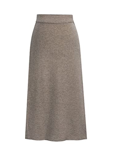seiveini Rock Damen Lang Elegant Strickrock Stretch Einfarbig Midi Röcke mit Schlitz Rippenstrick Winterrock A Khaki L von seiveini