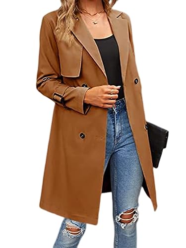 seiveini Damen Trenchcoat Lang Mantel Herbst Frühling Winddicht Jacke Übergang Jacke Elegant Mäntel mit Gürtel Slim Fit Winddichter Jacken Frühlingsmantel Sommermantel Einfarbig A Braun L von seiveini