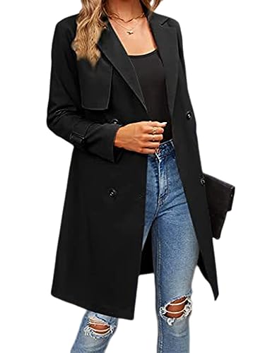 seiveini Damen Trenchcoat Lang Mantel Herbst Frühling Winddicht Jacke Übergang Jacke Elegant Mäntel mit Gürtel Slim Fit Winddichter Jacken Frühlingsmantel Sommermantel Einfarbig A Schwarz L von seiveini