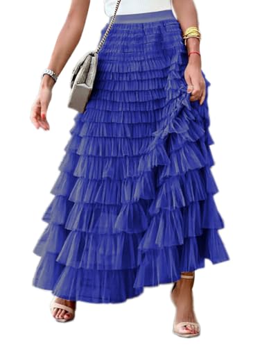 seiveini Damen-Tüllrock Elastische Hohe Taille Mesh-Überrock Geschichteter A-Linien Midirock Tüll Rock Lang Tutu Röcke A-Linie Maxi Rock Elegant A Dunkelblau M von seiveini
