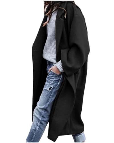 seiveini Damen Wolljacke Winter Warmer Wollmantel Lange Dicke Elegant Outwear Steppjacke Reverskragen Steppmantel Chic Einfarbig Frauenmantel Blazermantel Vintage A Schwarz M von seiveini