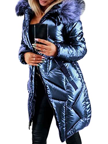 seiveini Daunenjacke Damen Lang Winterjacke Steppjacke Wintermantel Parka Damen Jacke mit Kapuze Bomberjacken Outwear Übergangsjacke Frauen Winter Warm Daunenmantel Einfarbig B Blau L von seiveini