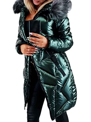 seiveini Daunenjacke Damen Lang Winterjacke Steppjacke Wintermantel Parka Damen Jacke mit Kapuze Bomberjacken Outwear Übergangsjacke Frauen Winter Warm Daunenmantel Einfarbig B Grün S von seiveini