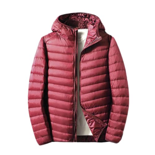 seiveini Daunenjacke Herren Leichte Steppjacke mit Kapuzen Outdoor Warmer Einfarbig Winterjacke für Männer Gefüttert Softshell Mantel mit Tasche Sport Casual Übergangsjacke B Weinrot M von seiveini
