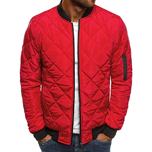 seiveini Daunenjacke Herren Leichte Übergangsjacke mit Stehkragen Steppjacke Einfarbig Tunnelzug Winterjacke Outdoor Warmer Freizeitjacke Softshell Mantel mit Tasche Sport Casual B Rot S von seiveini