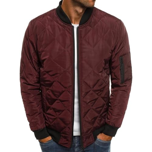 seiveini Daunenjacke Herren Leichte Übergangsjacke mit Stehkragen Steppjacke Einfarbig Tunnelzug Winterjacke Outdoor Warmer Freizeitjacke Softshell Mantel mit Tasche Sport Casual B Weinrot L von seiveini