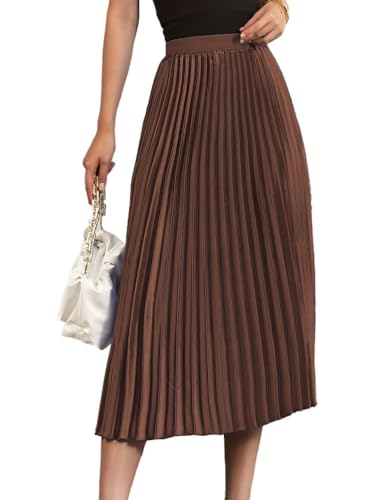 seiveini Faltenrock Damen Maxi Plisseerock Elegent Boho Elastisch Chiffon Rock Sommer A-Linie Swing Strandrock Lang Damen Plissierter Langer Rock Lässiger Hoher Taille Einfarbig A Braun L von seiveini
