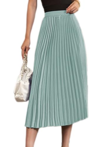 seiveini Faltenrock Damen Maxi Plisseerock Elegent Boho Elastisch Chiffon Rock Sommer A-Linie Swing Strandrock Lang Damen Plissierter Langer Rock Lässiger Hoher Taille Einfarbig A Hellgrün S von seiveini