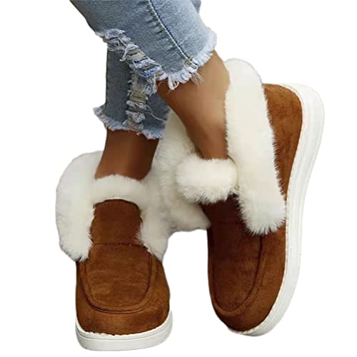 seiveini Flauschige Schneestiefel Ankle Boots Damen Wasserdichte Warme Schneestiefel Winter Booties Schuhe mit Fell Gefüttert High Top Anti-Rutsch Walking Wandern Outdoor Schuhe A Braun 42 EU von seiveini