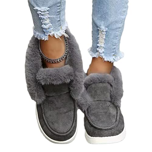 seiveini Fleece Stiefel Damen Winterstiefel Warm Gefüttert Plüsch Stiefel Winter Warme Rutschfeste Wasserdicht Schneestiefel Winter Stiefel Outdoor Wanderschuhe für Frauen A Grau 37 EU von seiveini