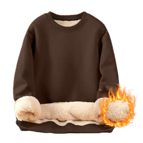 seiveini Fleece Sweatshirt Herren Winter Warm Einfarbig Pullover Herren Plüsch Gefüttert Thermo Sweatshirt Ohne Kapuze Herren Warm Rundhals Unterhemd Weich Bequem Basic Tops A Braun L von seiveini