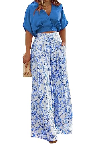 seiveini Freizeitanzug Damen Sommer Elegante Hausanzug Casual Zweiteiler Hosenanzug Kurzarm Set für Damen Lose Outfits Streetwear Kleidung D Blau M von seiveini