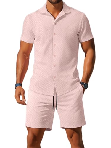seiveini Freizeitanzug Herren Sommer Tracksuit Männer 2 Teiliges Kurzarm Zweiteiler Polo Anzug Casual Set A Rosa XL von seiveini