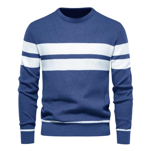 seiveini Gestreift Pullover Herren Strickpullover Langarm Rundhals Winterpullover Männer Arbeitpullover Warm Pulli Sweater A Dunkelblau XXL von seiveini