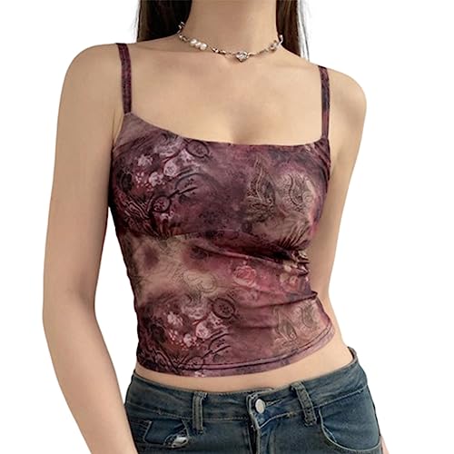 seiveini Goth Y2K Crop Top Damen Ärmellos Spitze Weste Damen Vintage E-Girls Tank Top Punk Gothic Mädchen Spitze Blusen V-Ausschnitt Rückenfreies Sexy Cami Top Outfit 6 Weinrot S von seiveini