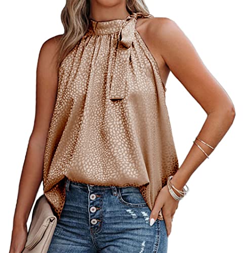 seiveini Hemd Damen Ärmellos Elegant Sommer Tunika Ärmellose mit Riemen Tops Neckholder Sexy Camisole Bluse Boho Oberteile Chic Tank Top Casual Vintage A Hellbraun M von seiveini