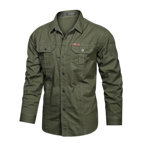 seiveini Hemd Herren Outdoor Langarm Tactical Shirt Vintage Sportshirt Wanderhemd Langarmhemd Atmungsaktiv Outdoorhemd mit Brusttasche und Knopfleiste A Armeegrün XL von seiveini