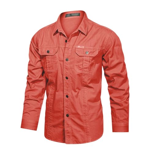 seiveini Hemd Herren Outdoor Langarm Tactical Shirt Vintage Sportshirt Wanderhemd Langarmhemd Atmungsaktiv Outdoorhemd mit Brusttasche und Knopfleiste A Rot XL von seiveini
