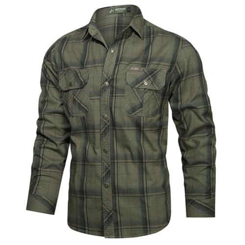 seiveini Hemd Herren Outdoor Langarm Tactical Shirt Vintage Sportshirt Wanderhemd Langarmhemd Atmungsaktiv Outdoorhemd mit Brusttasche und Knopfleiste E Armeegrün 4XL von seiveini